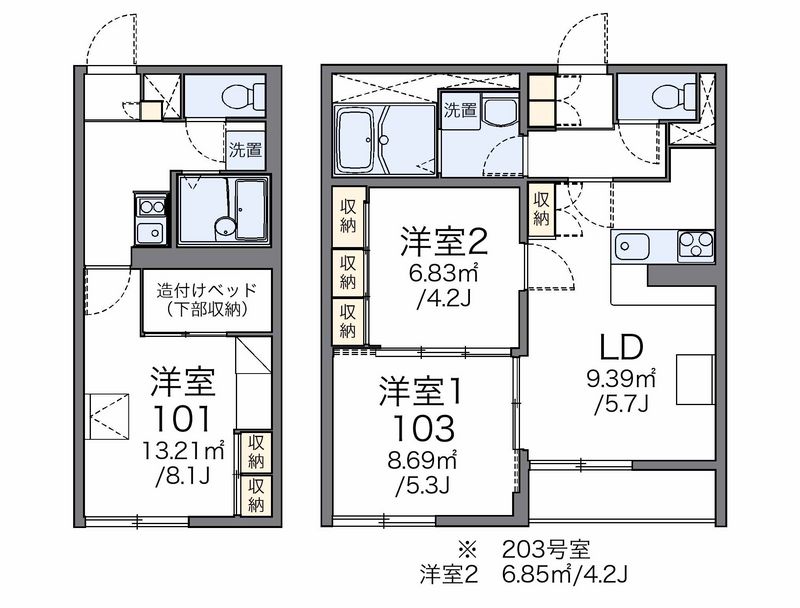 レオパレスボヌールシャトー 間取図